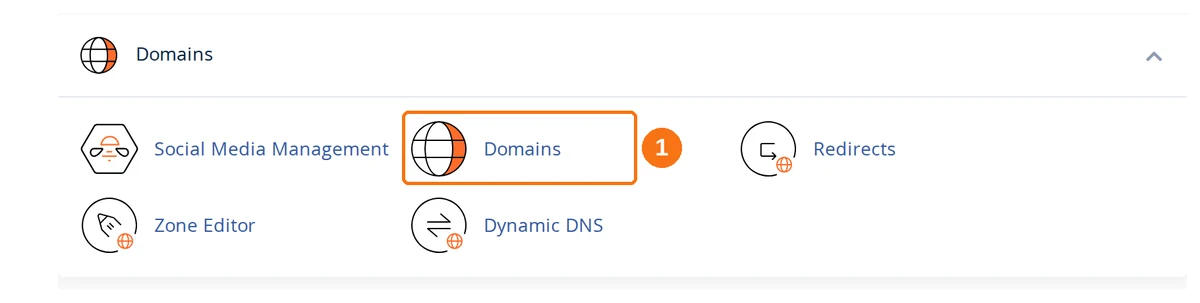 The Domains section of the cPanel dashboard, with the Domains tool highlighted