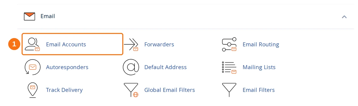 The Email section of the cPanel dashboard, with the Email Accounts tool highlighted