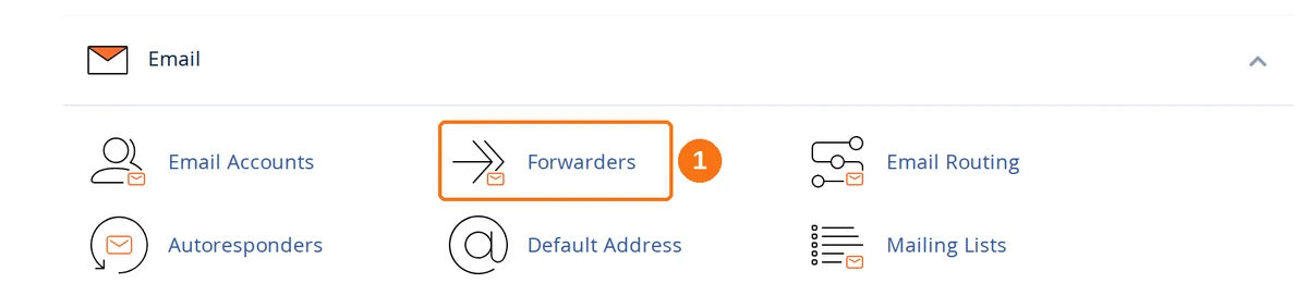 The Email section of the cPanel dashboard, with the Forwarders tool highlighted