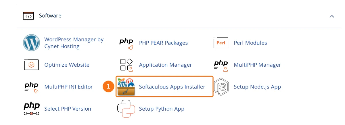 The Software section of the cPanel dashboard, with Softaculous Apps Installer highlighted